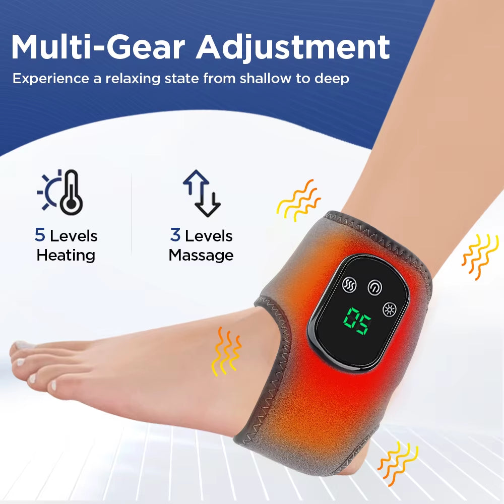 Electric Foot Ankle Massager with Heat & Vibration Cordless Heating Pad Ankle Wrap for Sports Recovery Warm Support Brace Belt