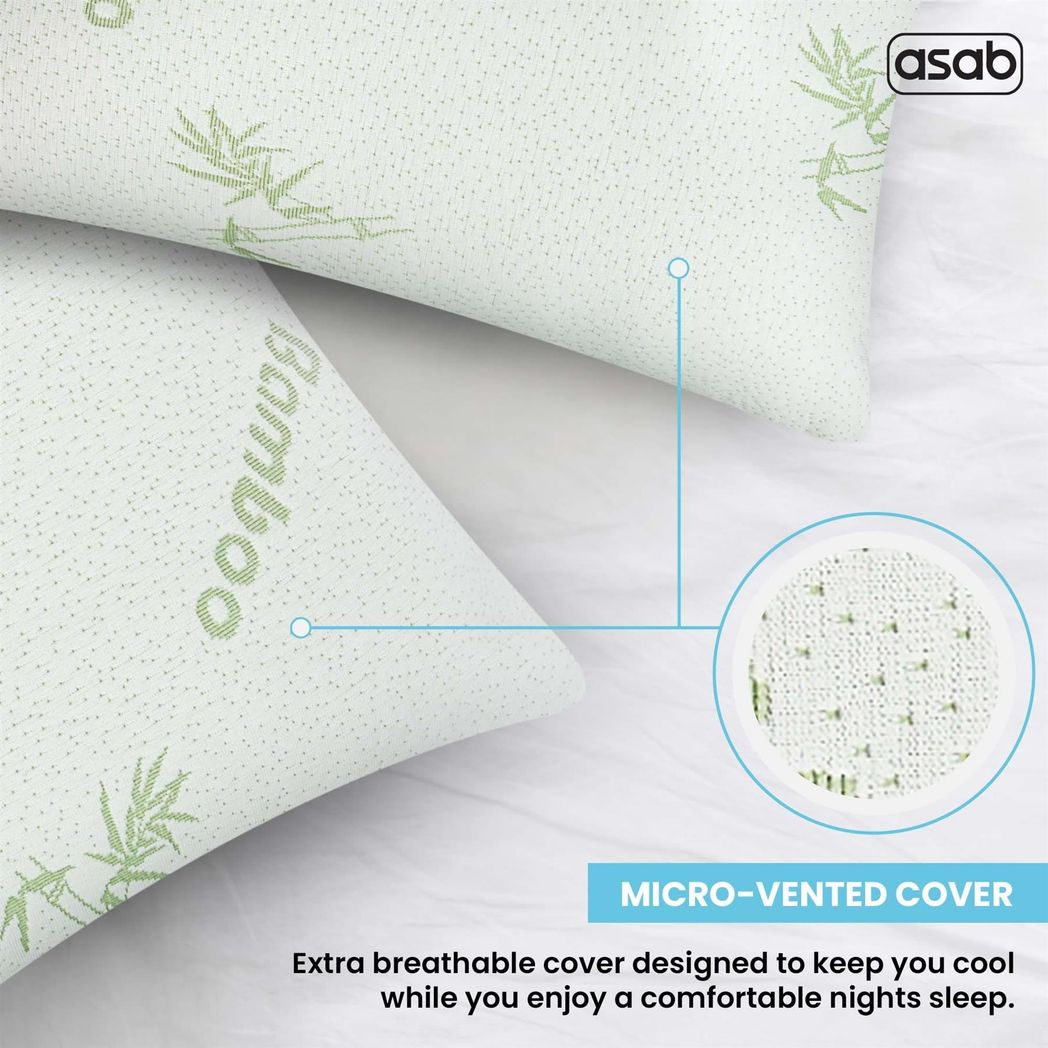 Pack of 2 – Bamboo Memory Foam Pillows with Removable Cooling Covers | Hypoallergenic & Orthopaedic Support - All Round Fitness