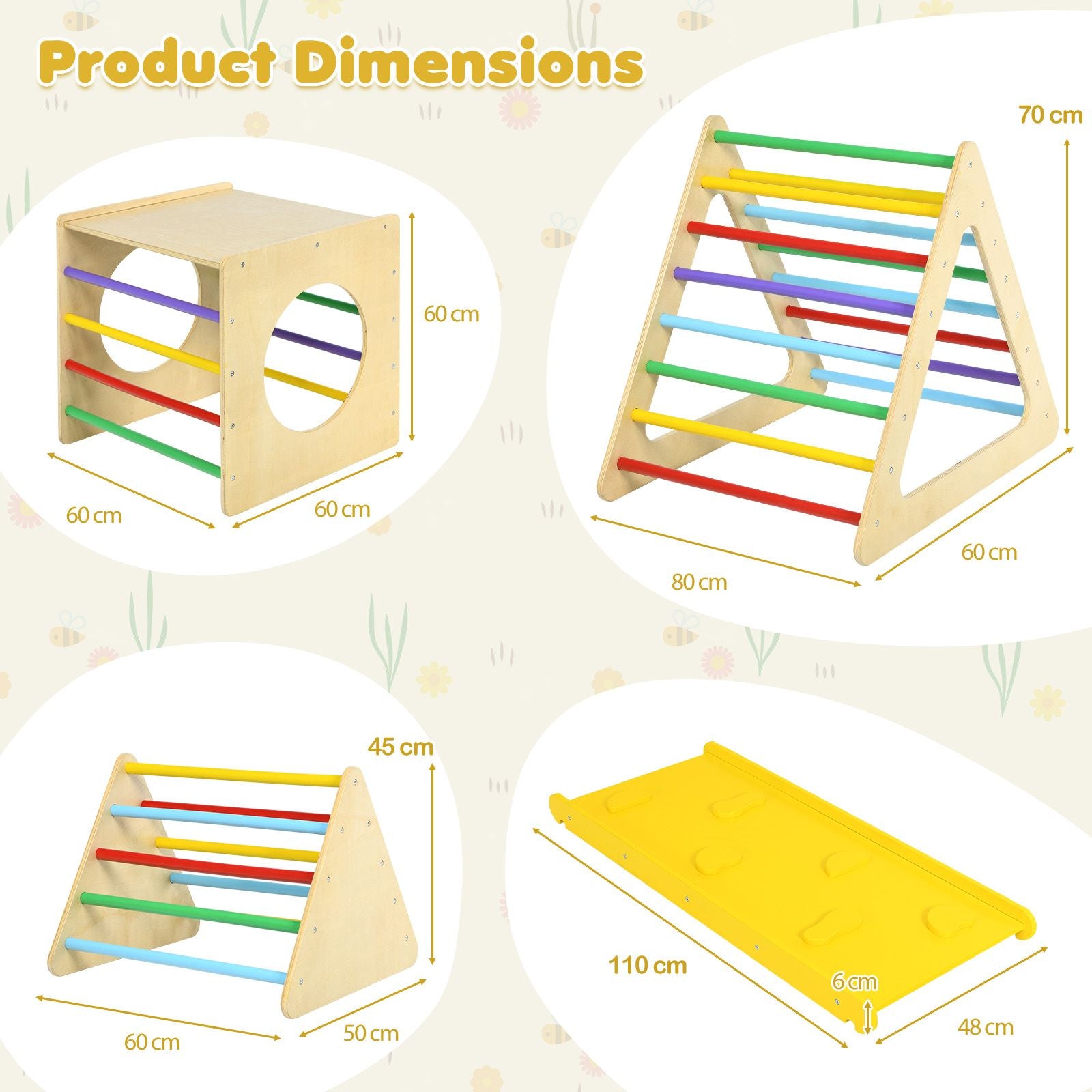 6-in-1 Wooden Toddler Climbing Set | Montessori Triangle Climber, Cube & Slide for Indoor Play