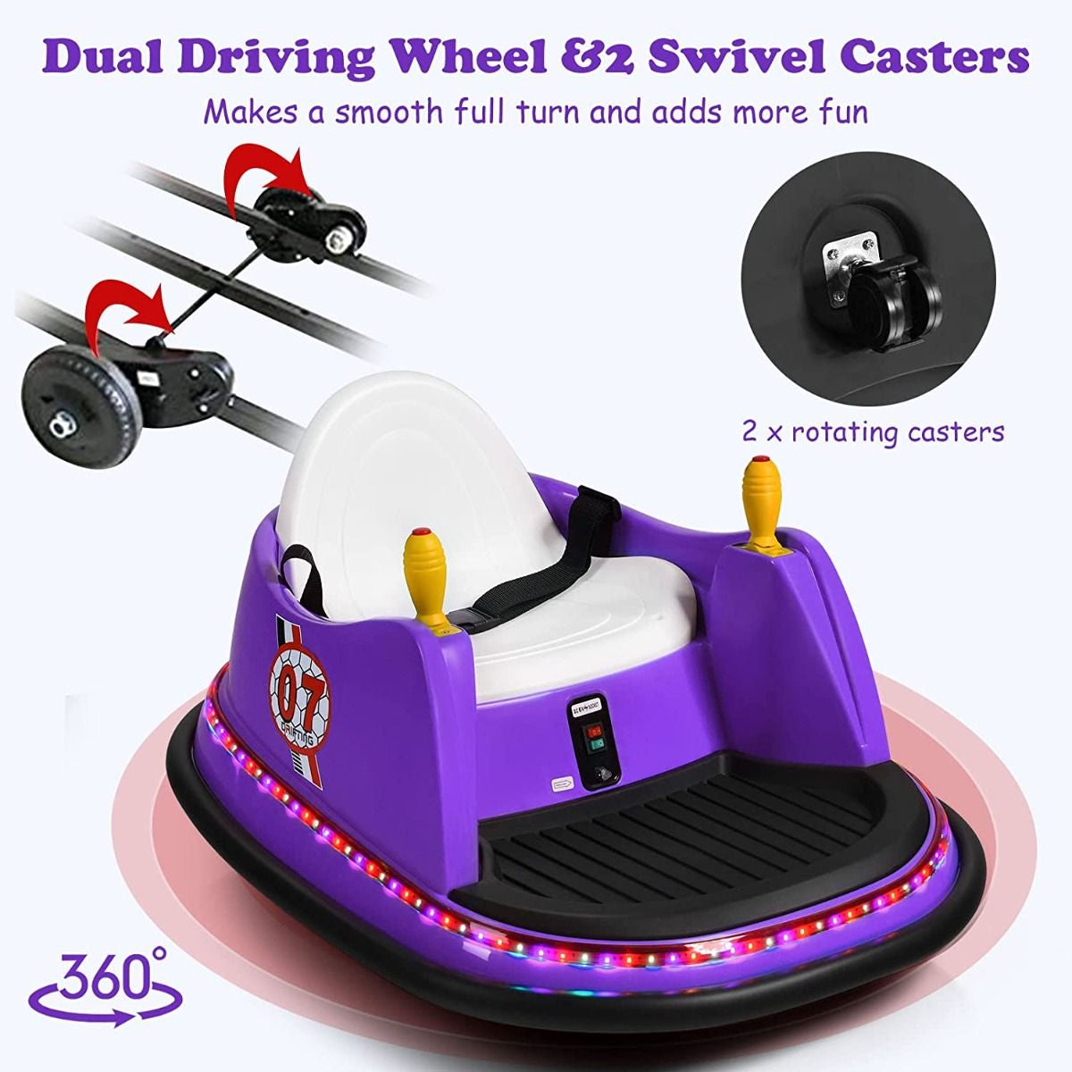 Children's Ride-On Bumper Car with Vibrant Flashing Lights and Music