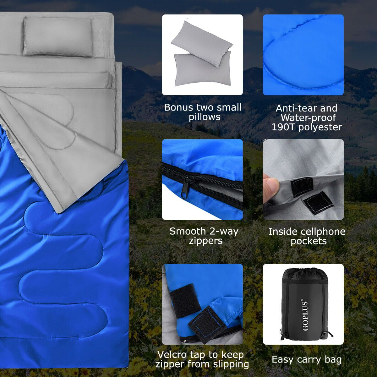 Extra Large Waterproof Double Sleeping Bag with Carrying Bag