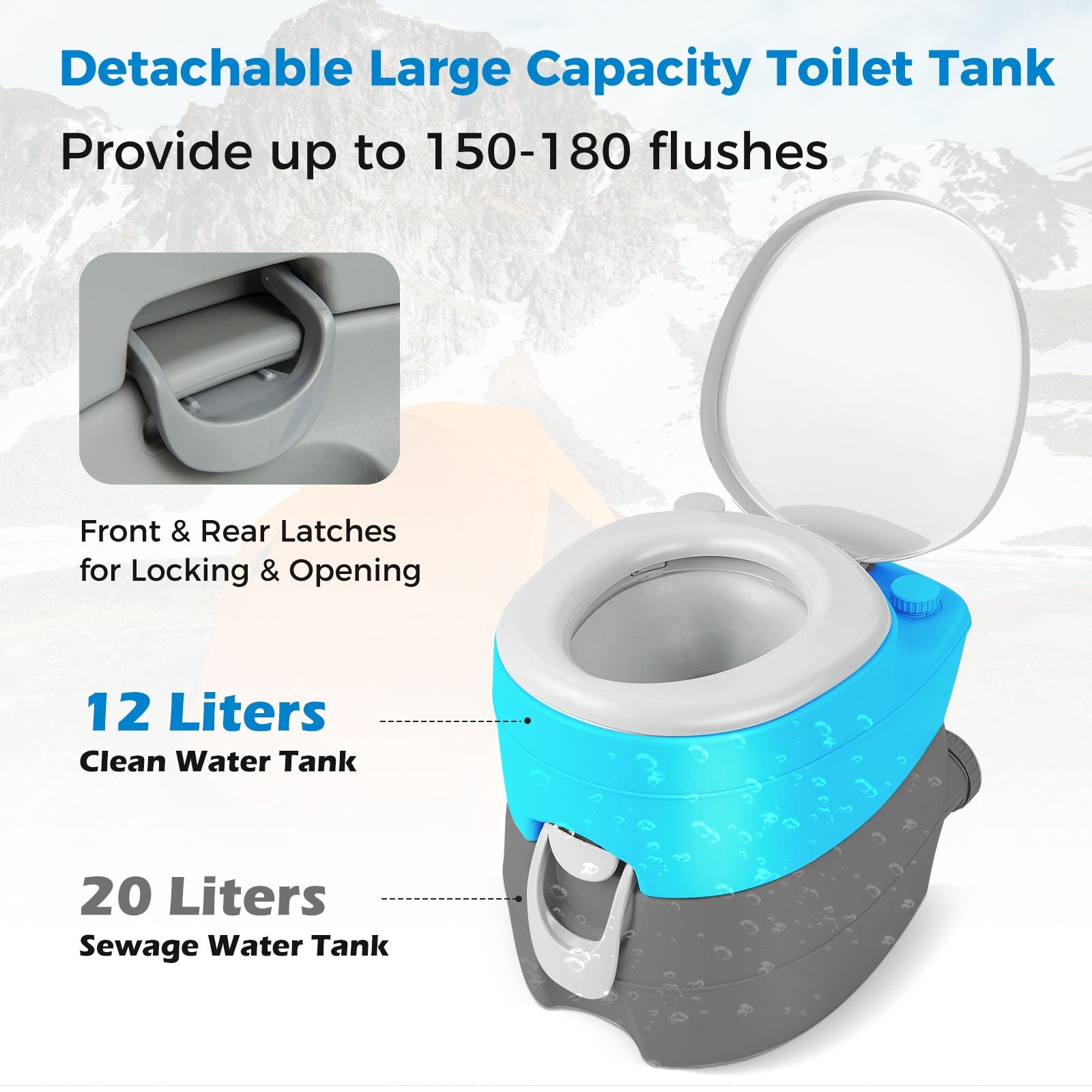Portable Camping Toilet with 20L Waste Tank & 12L Fresh Water Tank | Odour-Free Flush System