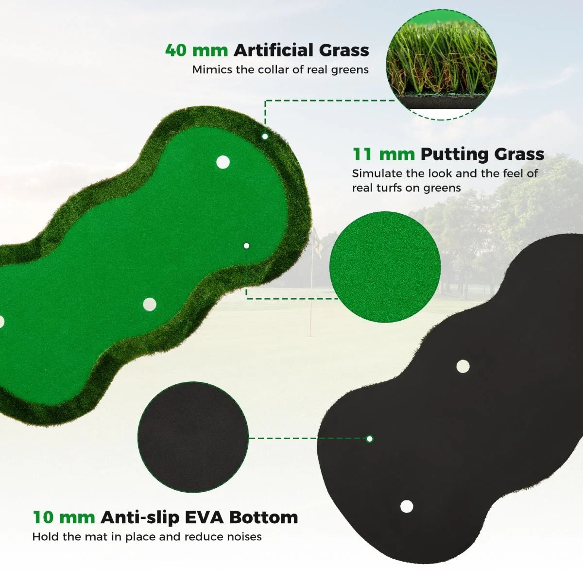 5 x 10 ft Professional Golf Practice Mat with Three Holes and Included Golf Balls for Home Use