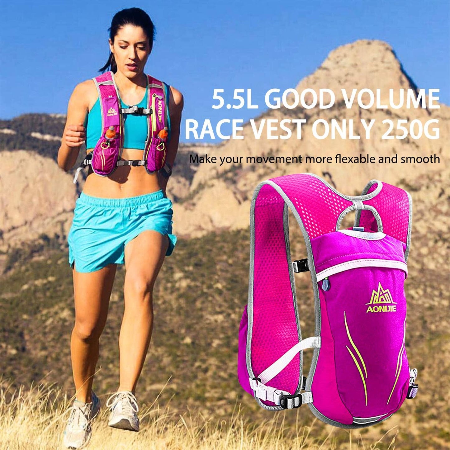 Hydration Pack Backpack 5.5L | Lightweight Running Hydration Vest for Men & Women | Trail Running, Marathon, Hiking & Cycling Backpack (Available with or without Water Bottle)