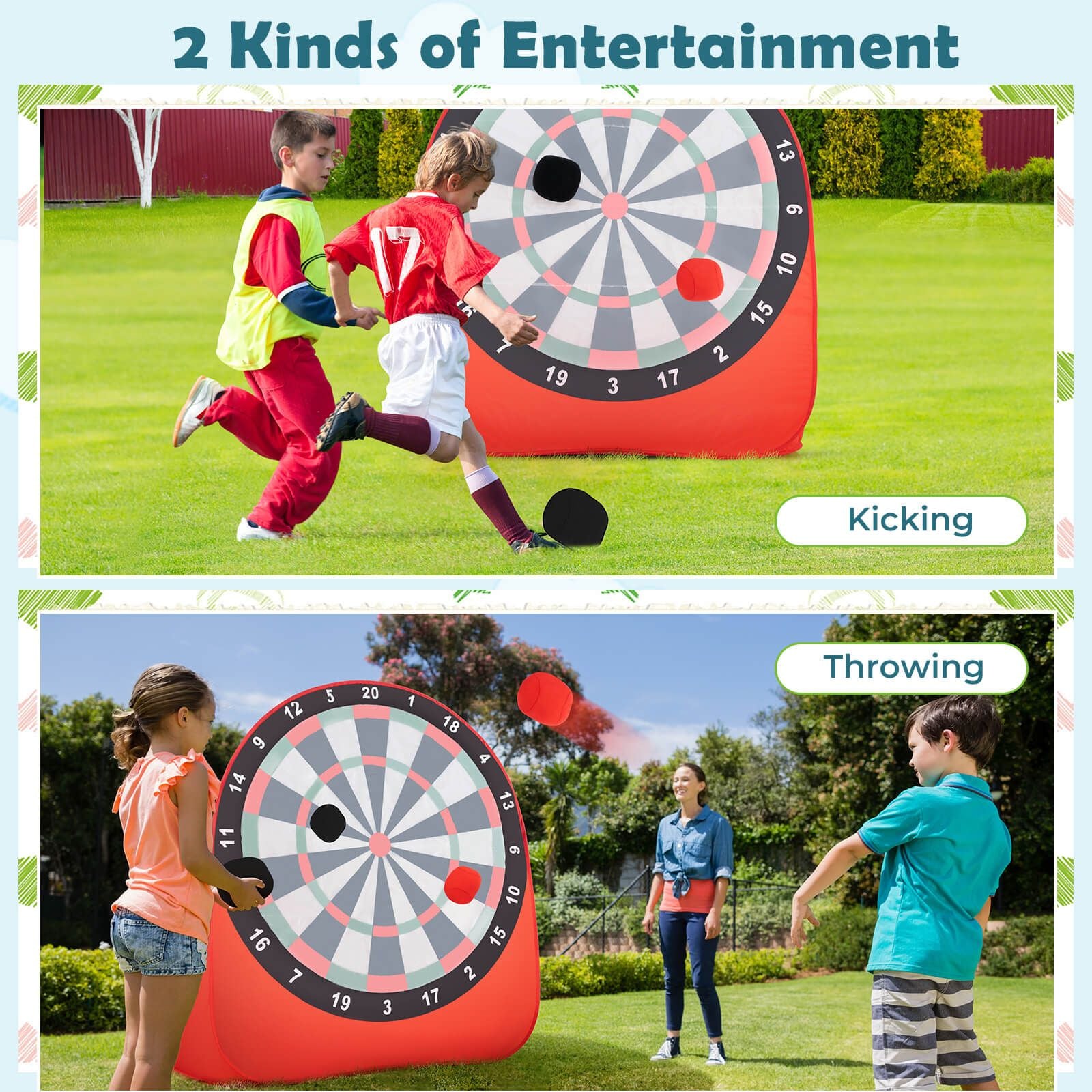 Large Portable Dart Board for Children with 4 Kick Balls - Foldable Design