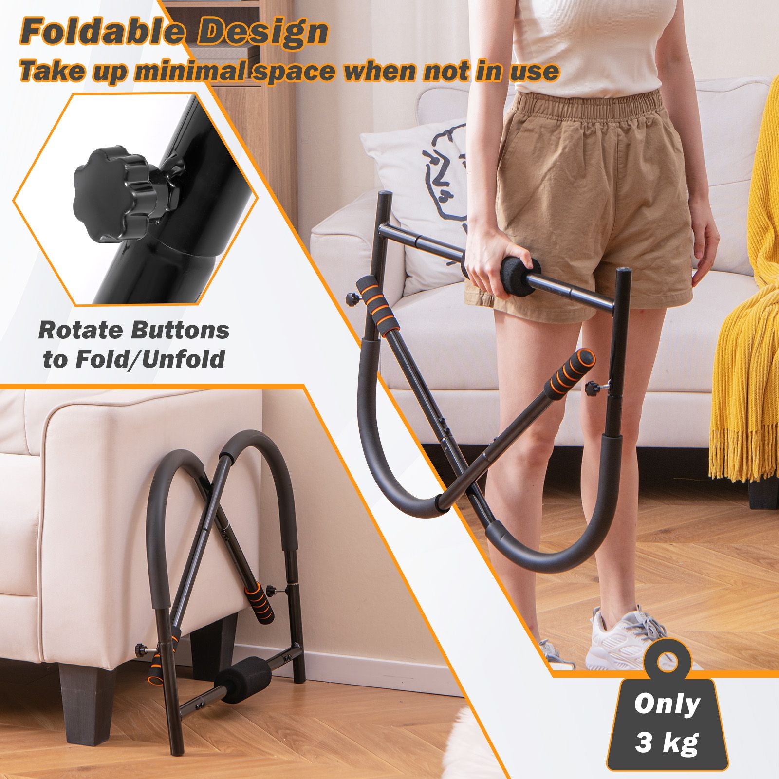 Foldable Ab Trainer with Padded Headrest and Handles for Whole Body Workout