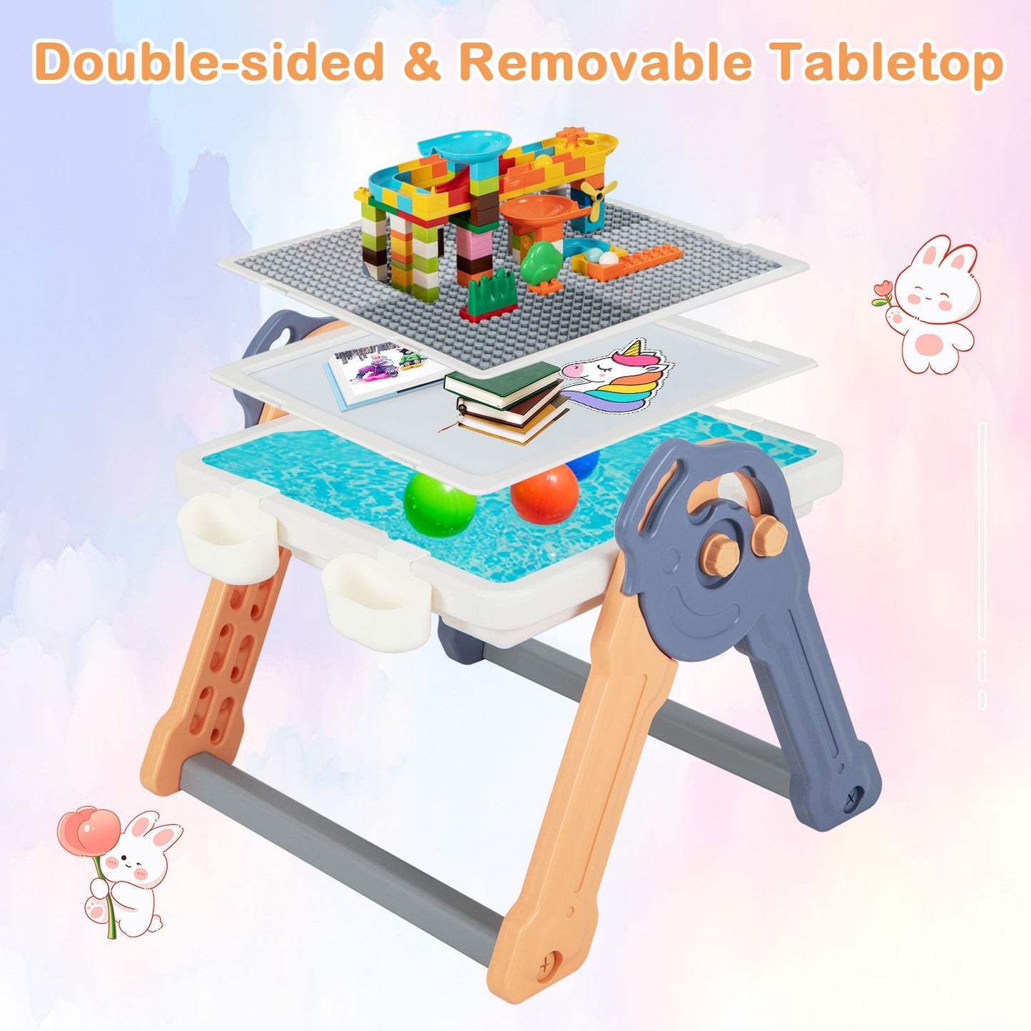 6-in-1 Multi-Activity Kids Play Table & Chair Set – Foldable Art Easel, Building Block Desk & Learning Station