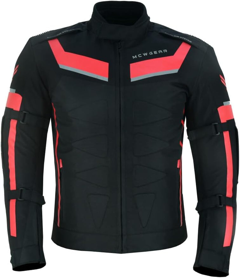 MCW Gear Cordura Textile Motorcycle Jacket | CE Level 2 Armoured, Water-Resistant Touring Jacket with Ventilation & Stretch Panels – Red & Black