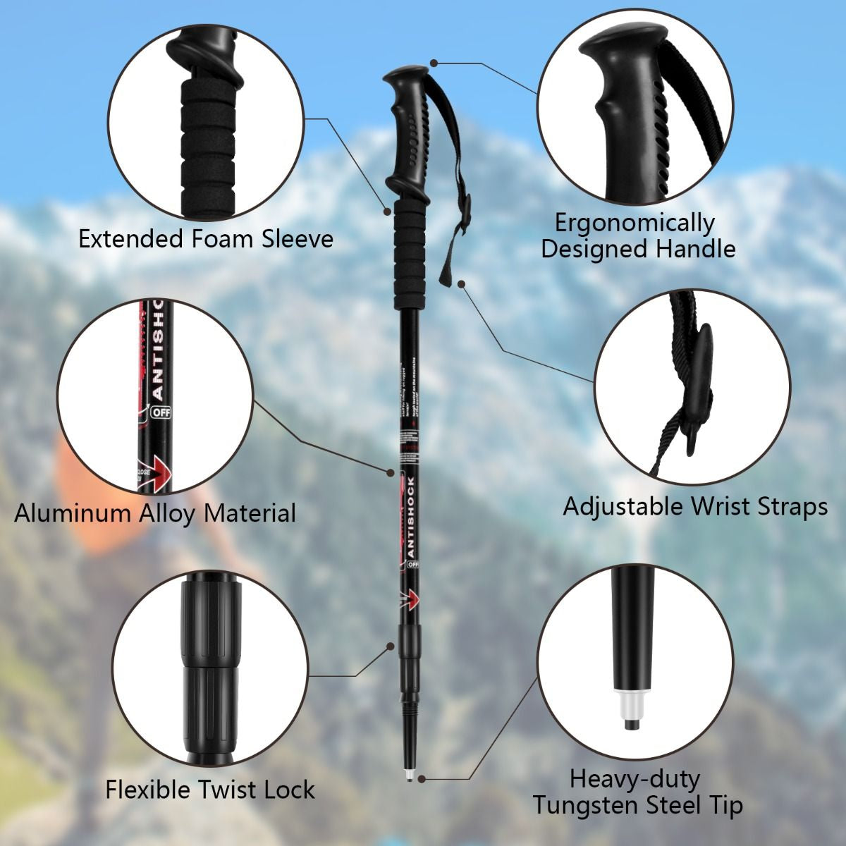 Adjustable Aluminum Hiking and Trekking Pole (65-135 cm)