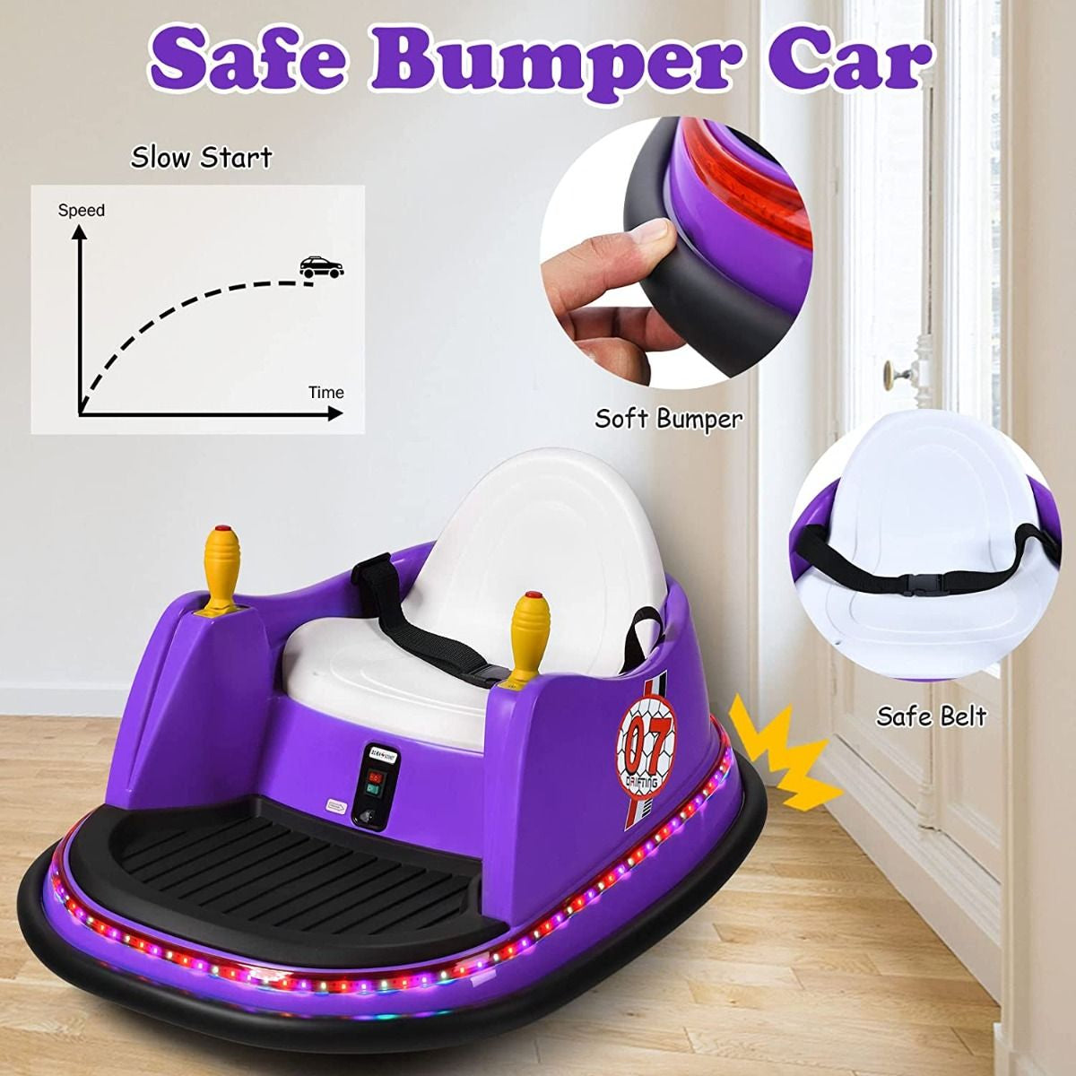Children's Ride-On Bumper Car with Vibrant Flashing Lights and Music
