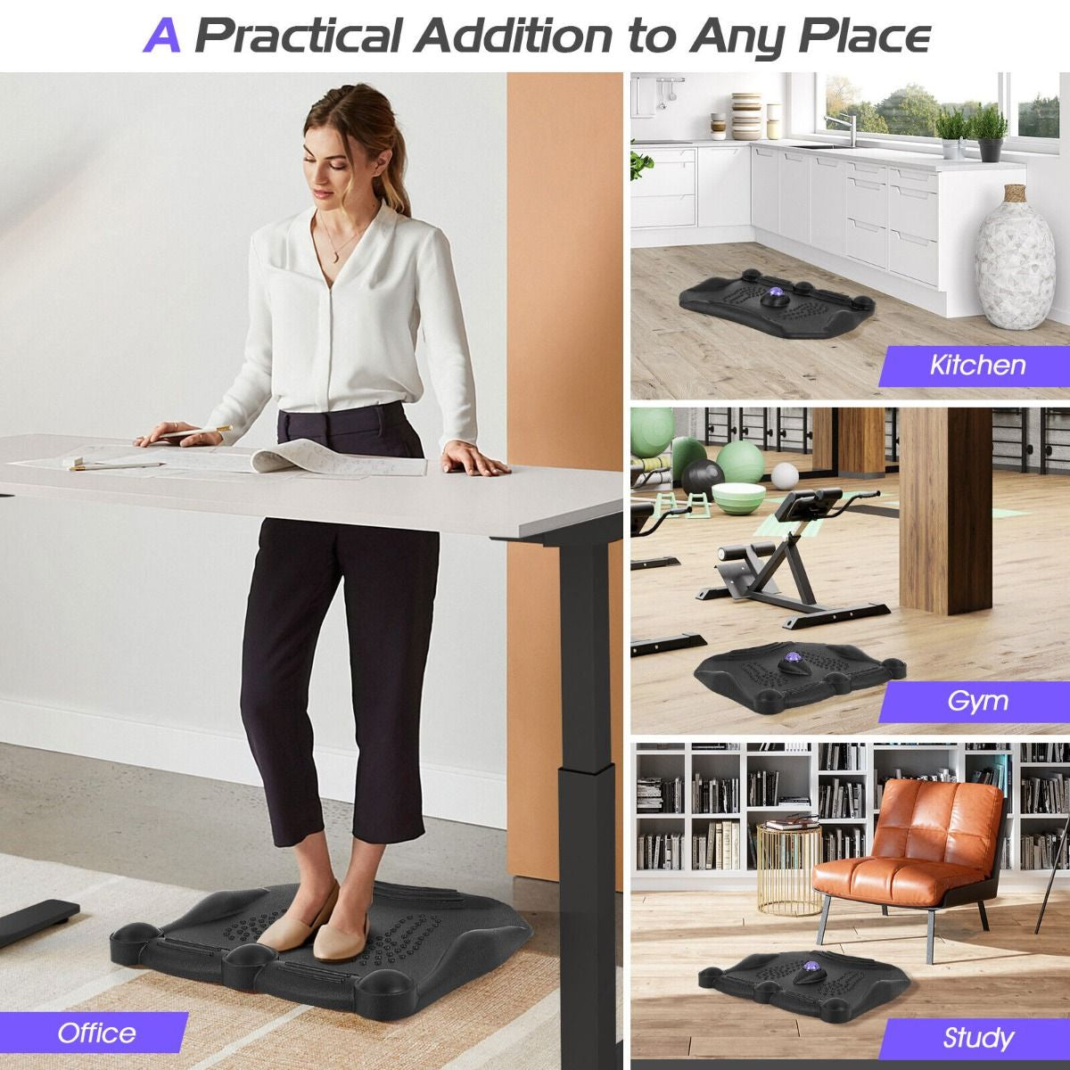 Ergonomic Anti-Fatigue Mat with Integrated Rolling Massage Ball and Pressure Points