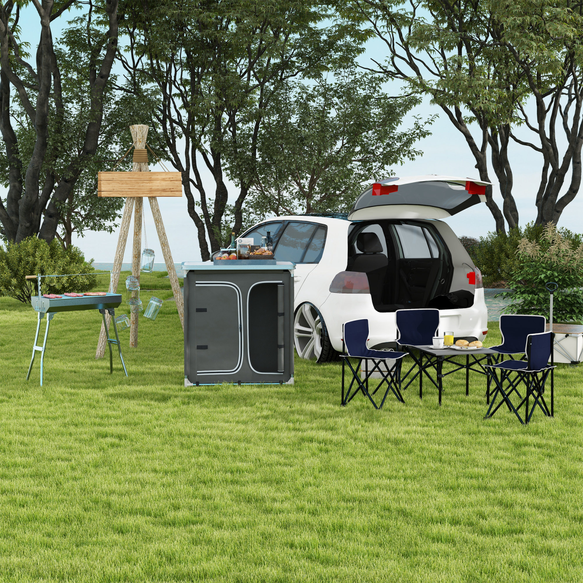 Aluminium 3-Shelf Camping Cupboard with Kitchen Station & Carry Bag