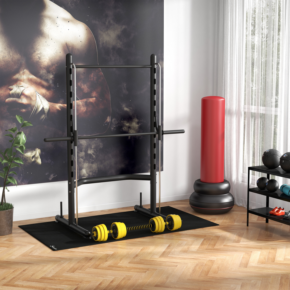 Adjustable Squat Rack with Pull-Up Bar & Barbell Bar – Multi-Function Home Gym Station