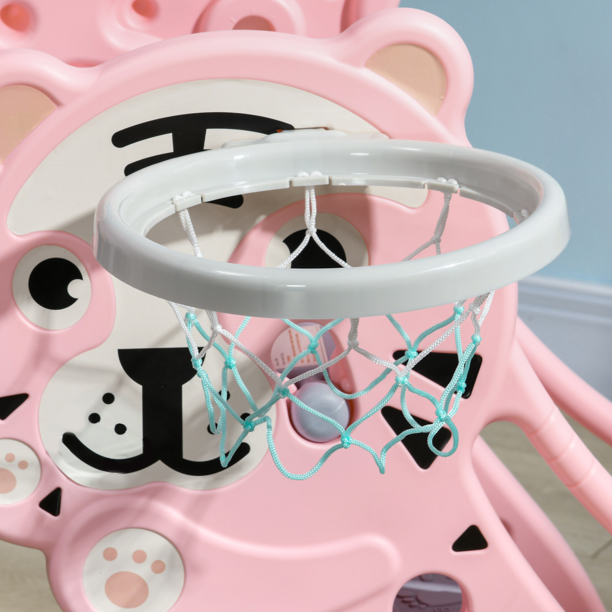 AIYAPLAY Kids Slide with Basketball Hoop & Ball – Pink  Tiger Theme for Ages 18–36 Months