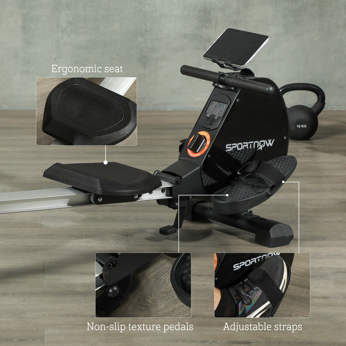 Folding Magnetic Rowing Machine with 16 Resistance Levels, LCD Monitor & Device Holder