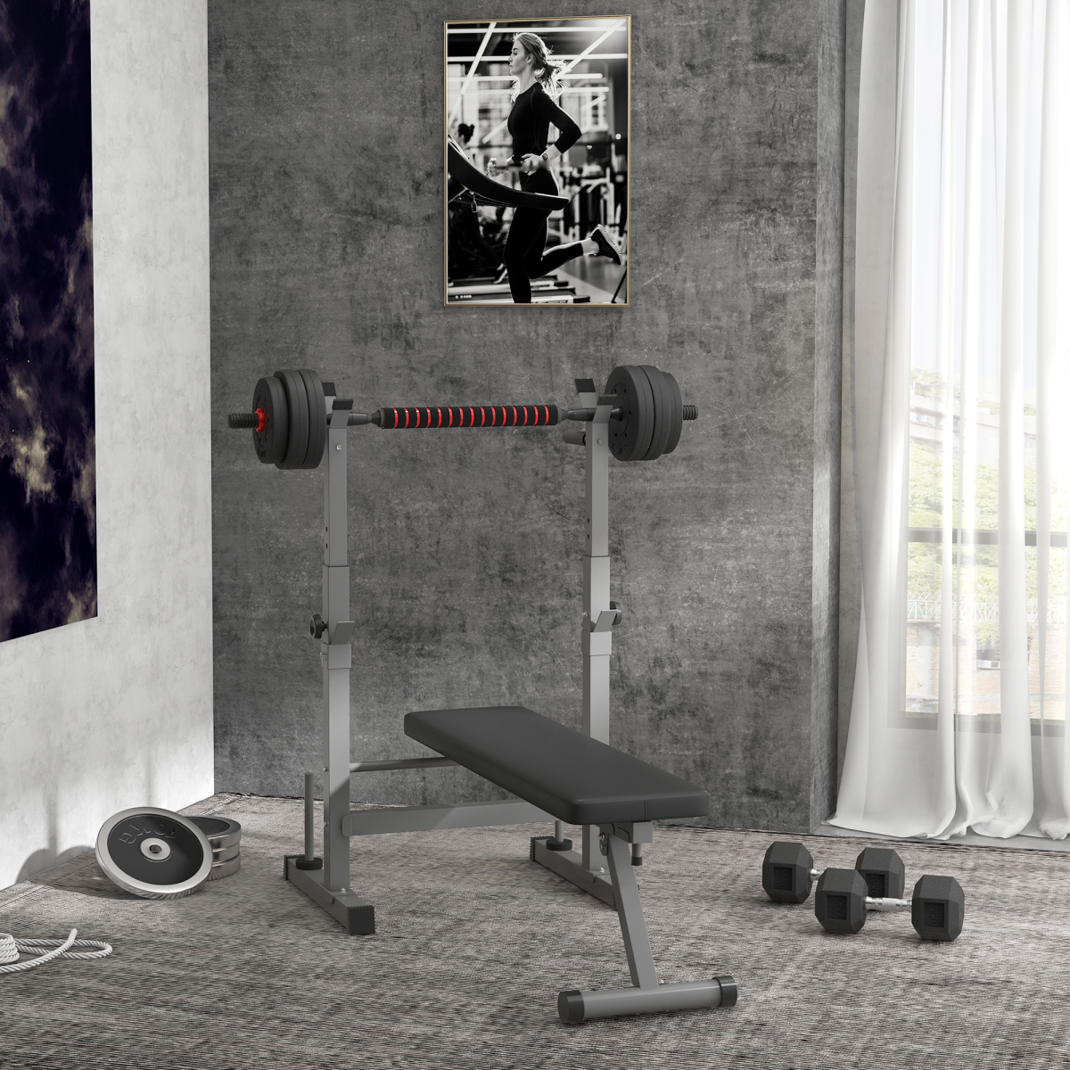 Foldable Adjustable Weight Bench with Barbell Rack & Dip Station - HOMCOM Fitness - All Round Fitness