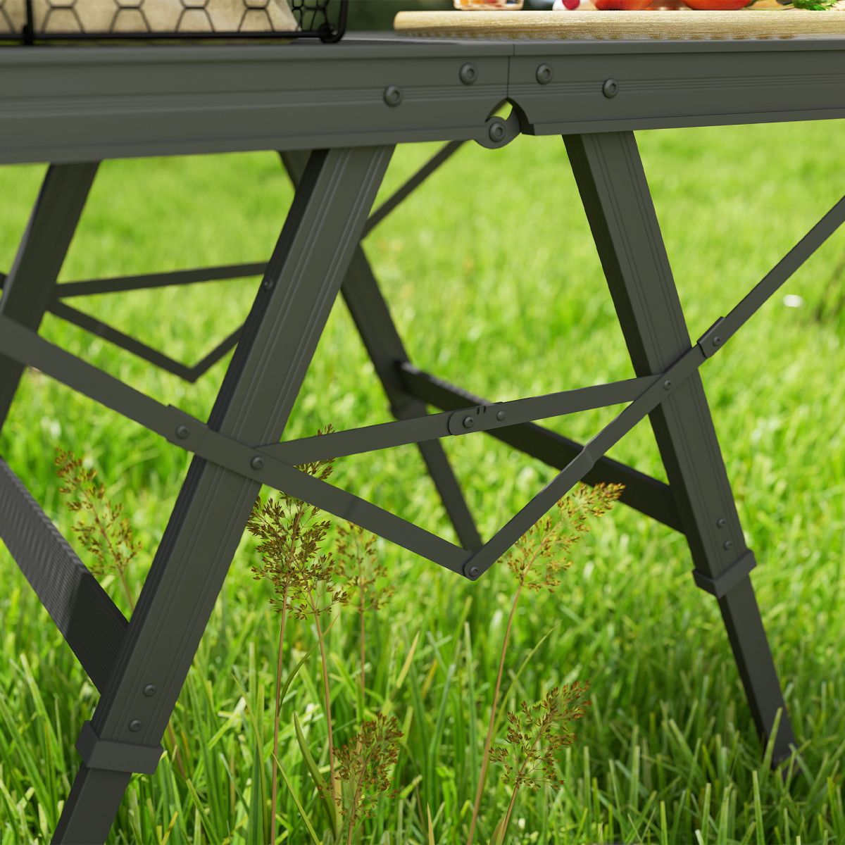 Outsunny 3 ft Folding Camping Table w/ Adjustable Heights & Mesh Desktop