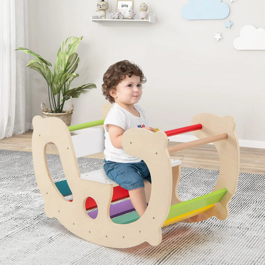 2-in-1 Montessori Wooden Rocking Horse & Climbing Arch for Toddlers | Balance Trainer Rocker | Indoor Play Toy Ages 1+