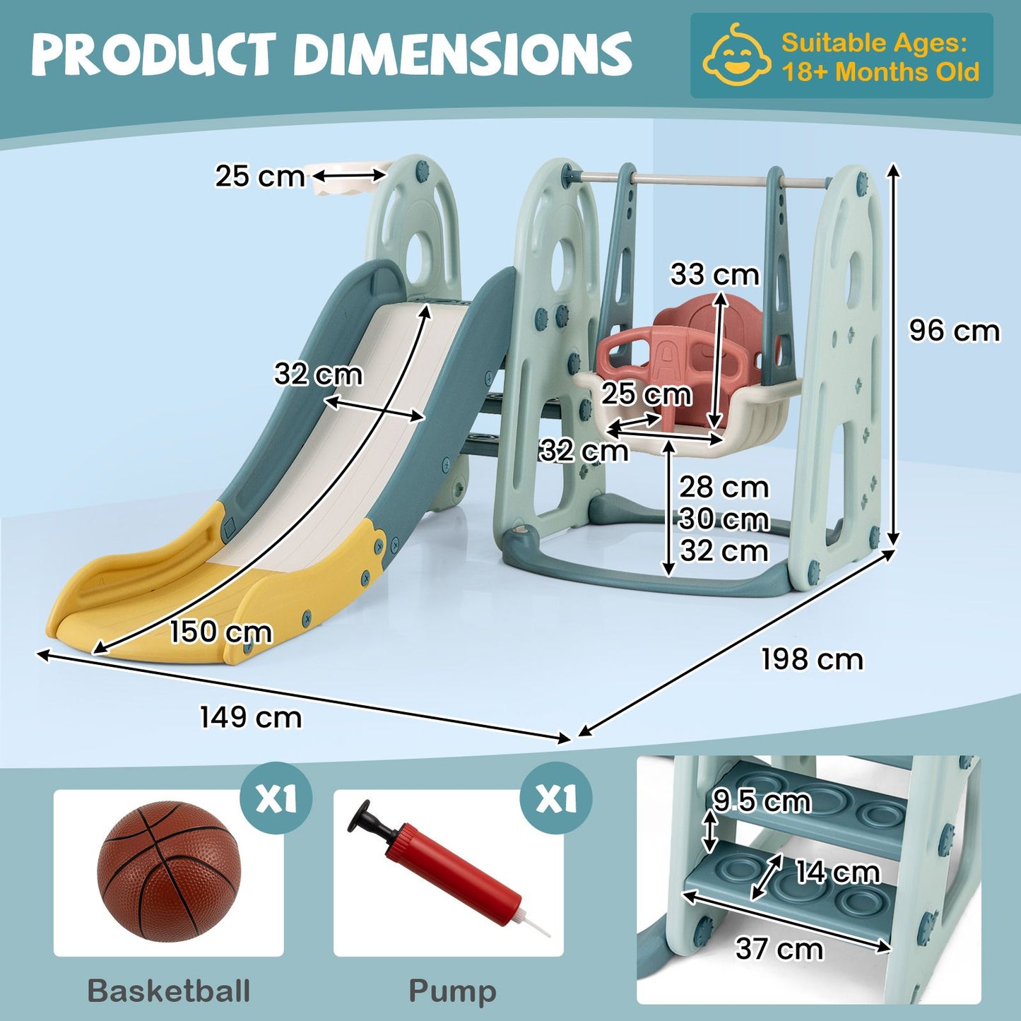 4-in-1 Freestanding Kids Slide and Swing Playset