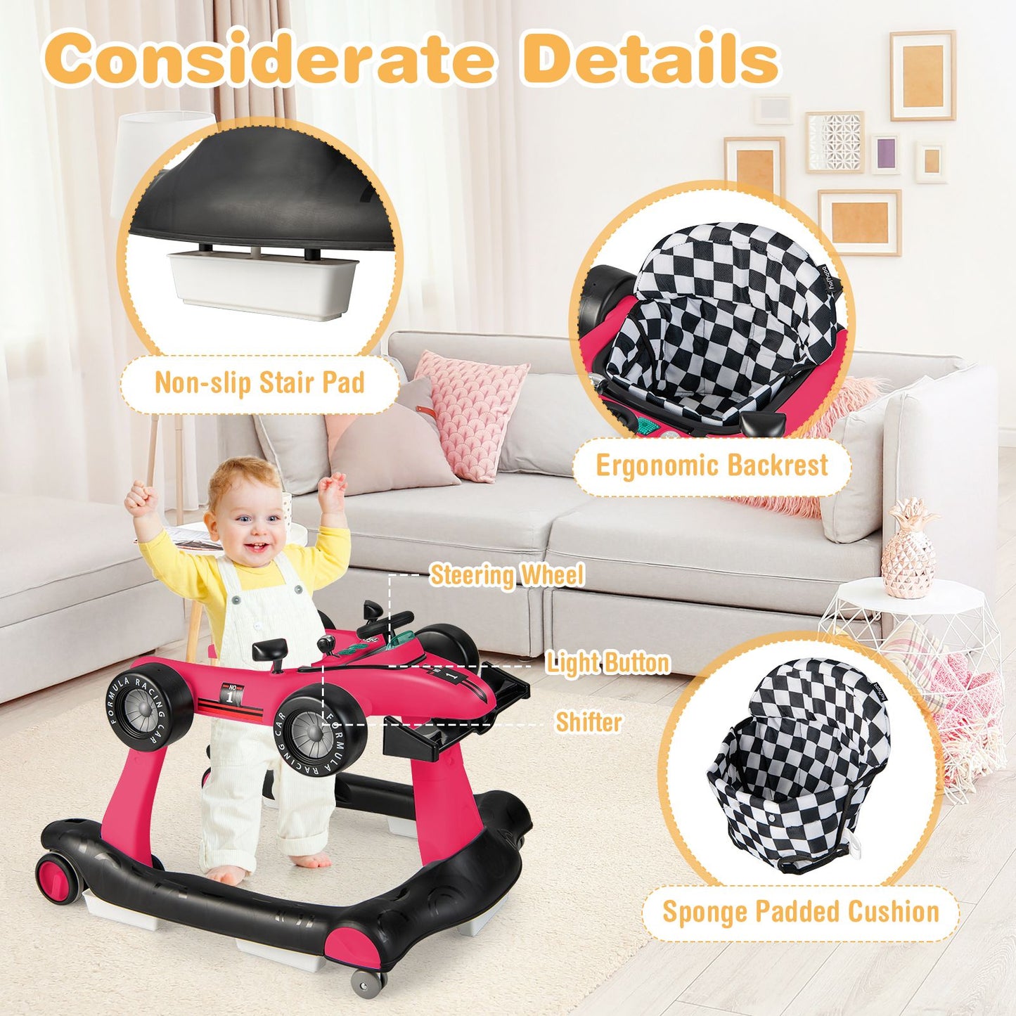 4-in-1 Adjustable Height and Speed Baby Push Walker