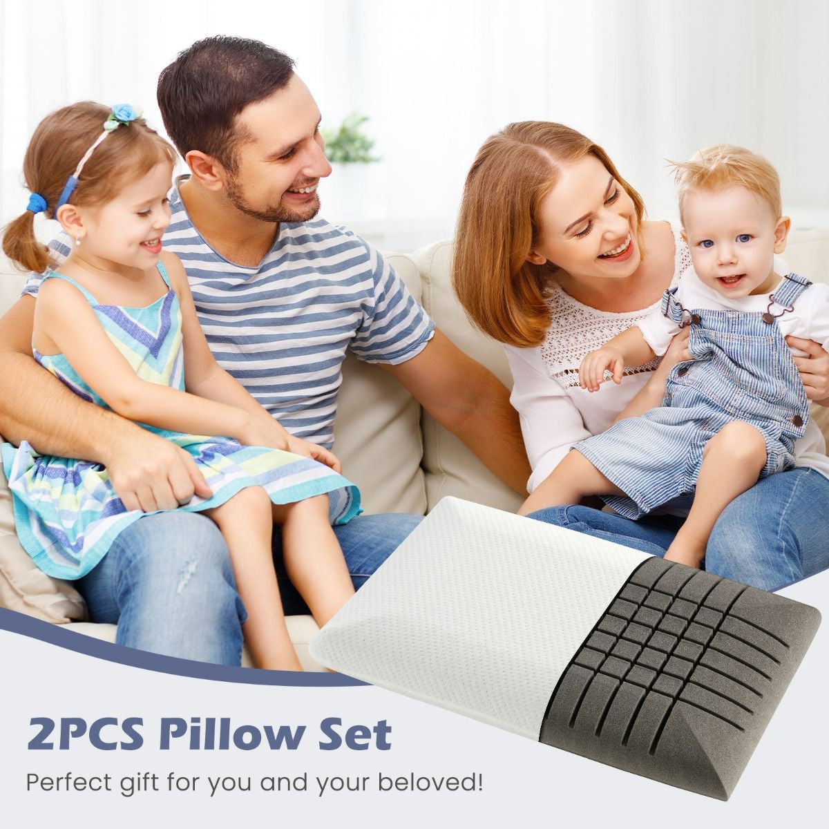Bamboo Charcoal Memory Foam Pillow Set of Two with Removable and Machine-Washable Covers