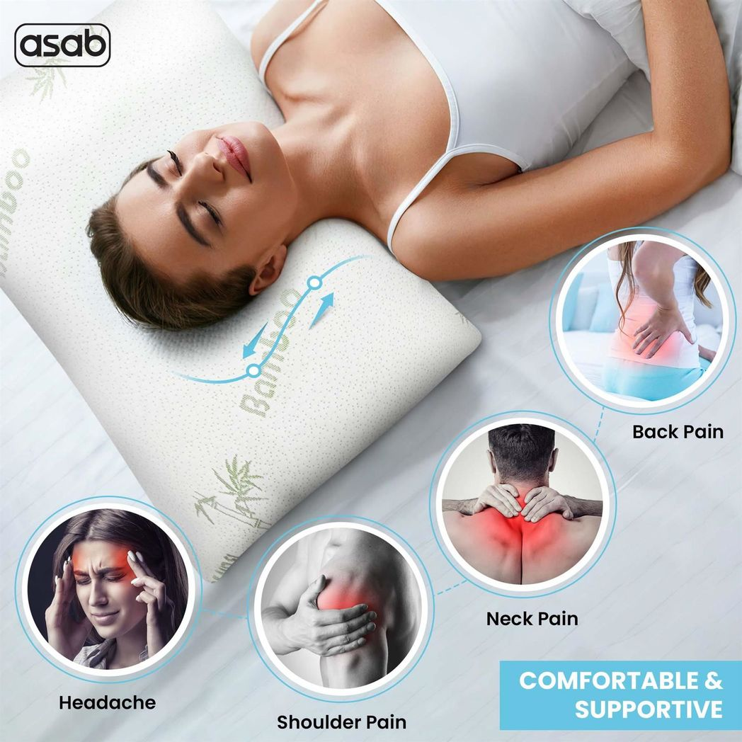 Pack of 2 – Bamboo Memory Foam Pillows with Removable Cooling Covers | Hypoallergenic & Orthopaedic Support - All Round Fitness