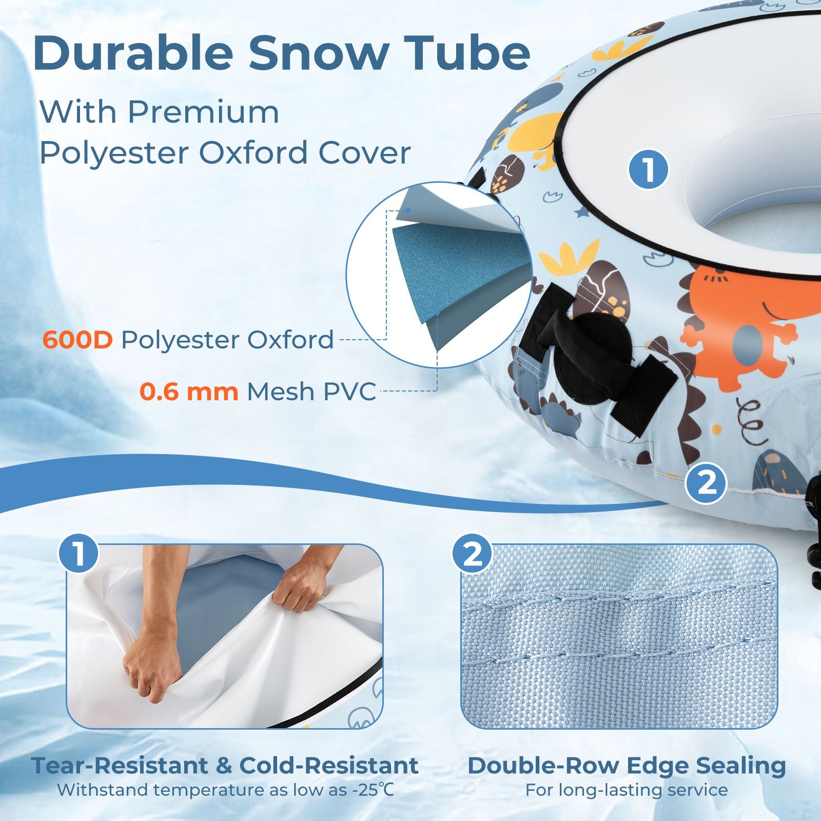 52-Inch Heavy-Duty Snow Tube with Premium Oxford Fabric Cover