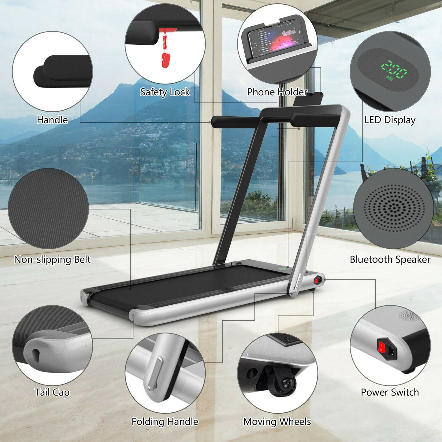 1-12Kph Folding Electric Treadmill with Bluetooth Capability