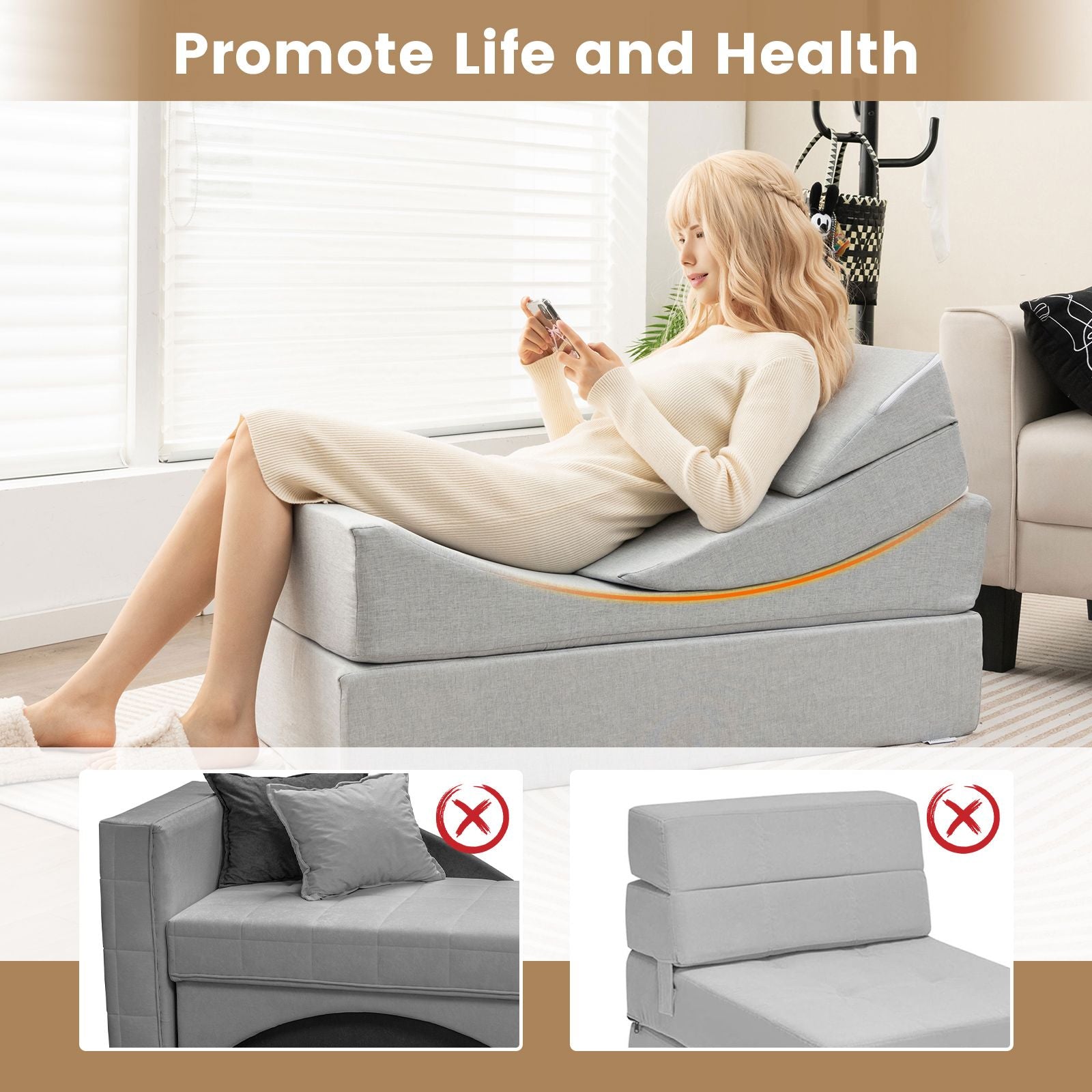 Convertible Sofa Bed with High-Density Foam Mattress