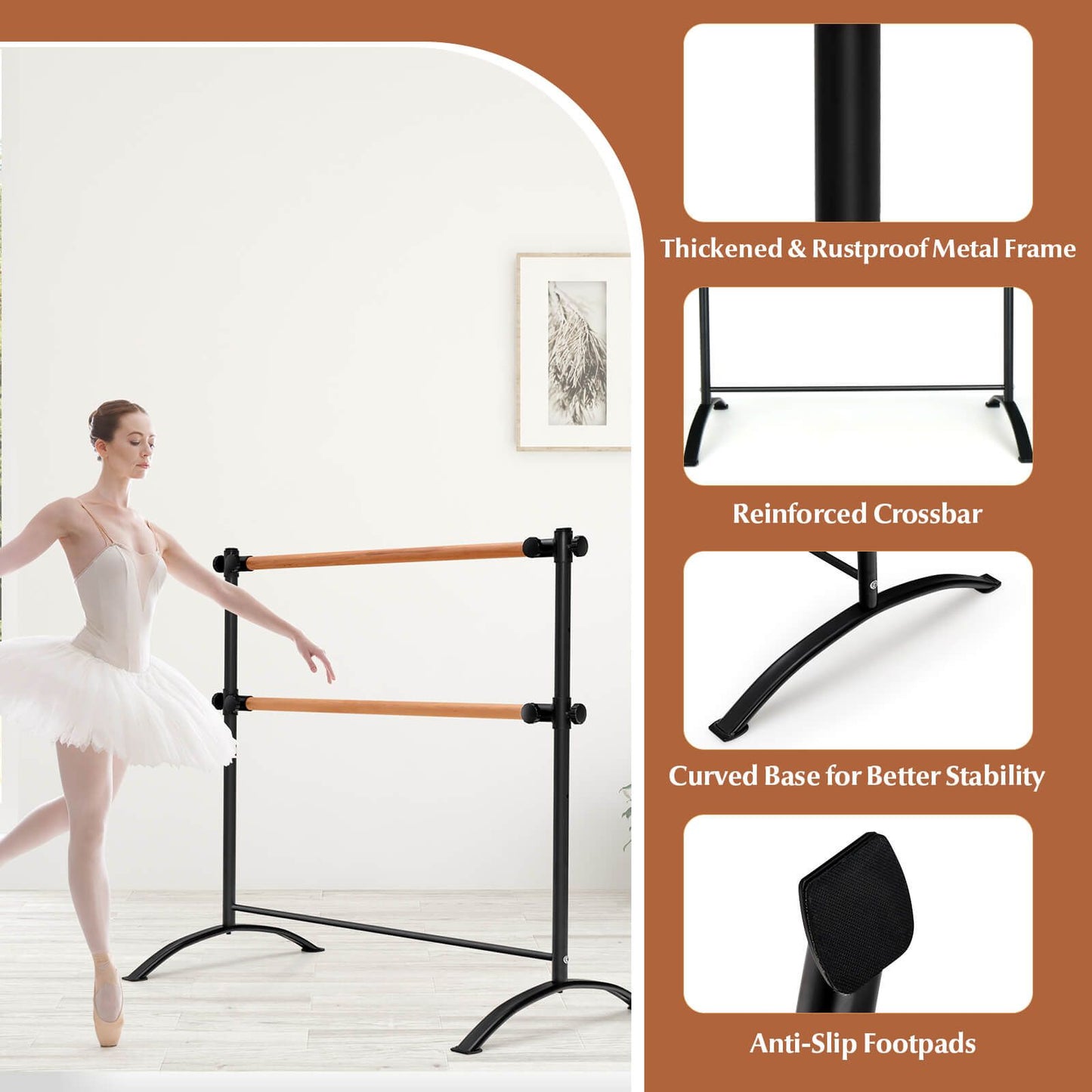 4 Feet Freestanding Ballet Barre with Height Adjustable