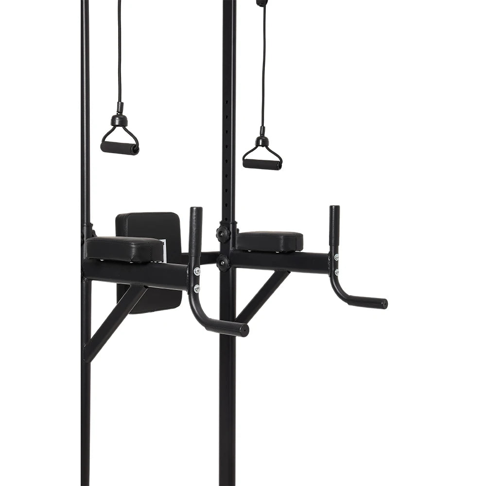 【】Multi-Functional Adjustable Height Power Tower Dip Station Pull up Bar