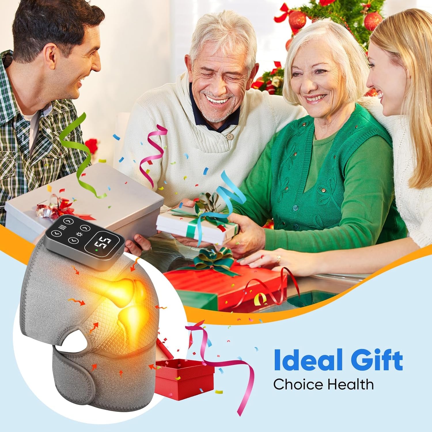 Cordless Heated Knee Massager with Vibration – Rechargeable 3-in-1 Knee, Shoulder & Elbow Wrap | 5 Heat Levels, 3 Vibration Modes, Adjustable Straps for Joint Pain, Muscle Strain & Arthritis Relief – Grey