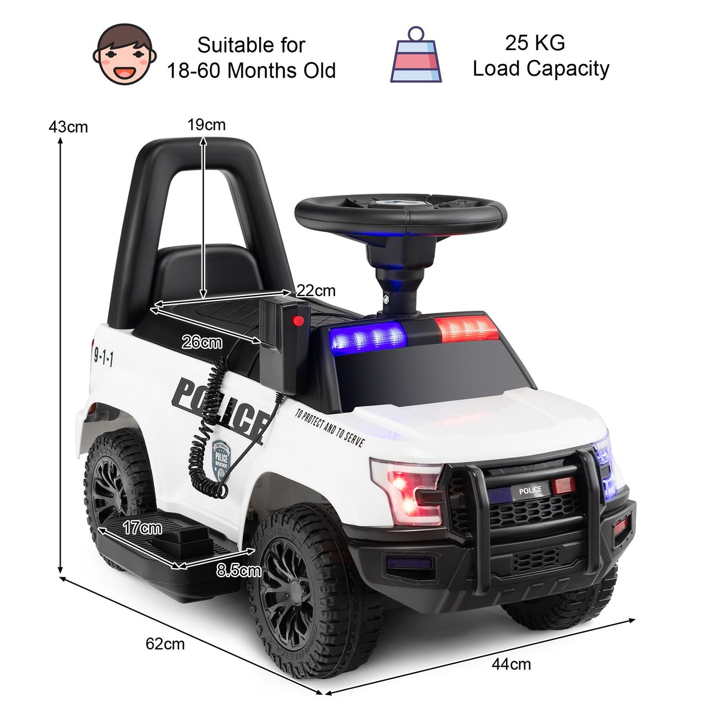 6V Kids Ride-On Police Car with Siren Lights, Megaphone & Hidden Storage | Electric Ride-On Toy for Toddlers