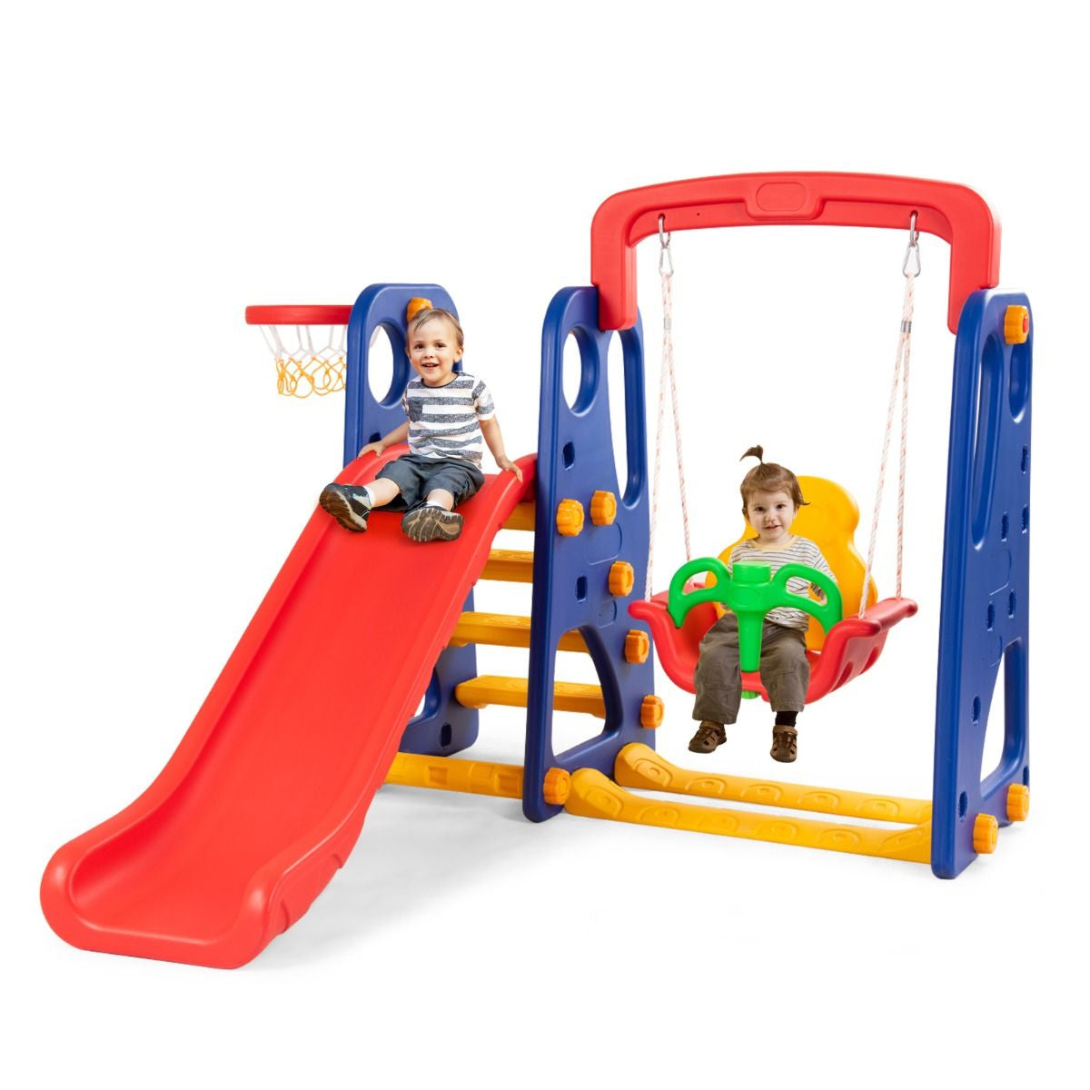 Toddler Slide, Swing, and Basketball Hoop Playset - 3-in-1 Activity Center
