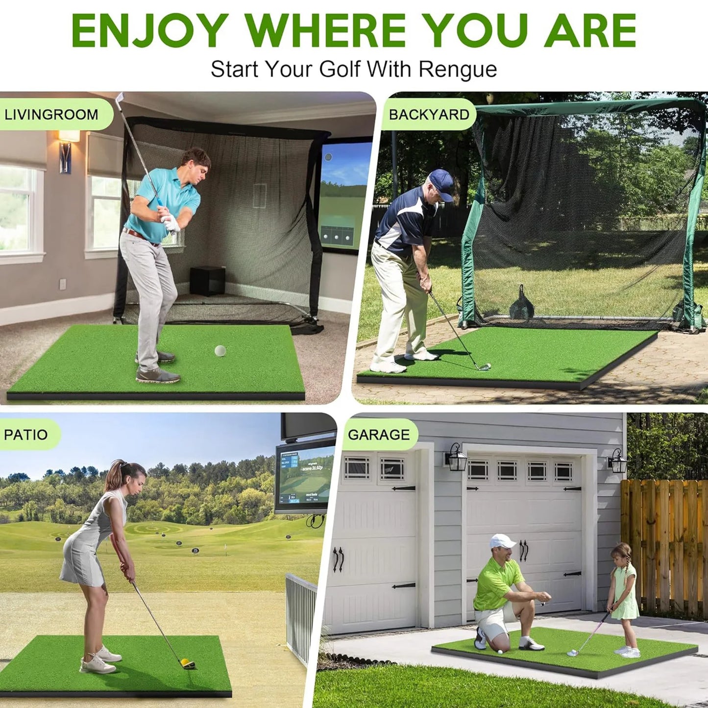 Artificial Turf Golfing Mat 5X4Ft Thickened Golfing Practice Hitting Mat with 9 Balls Indoors Outdoors Golfing Training Mat