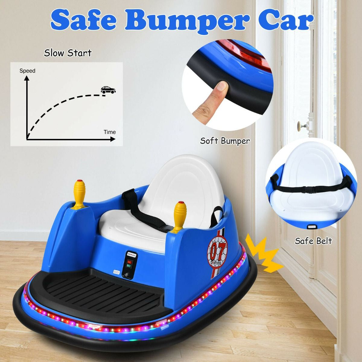 Children's Ride-On Bumper Car with Vibrant Flashing Lights and Music