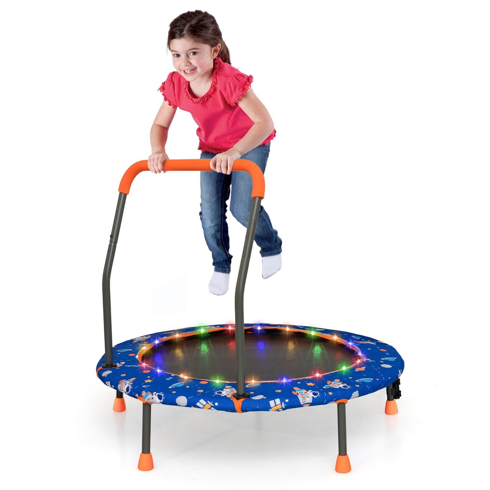 Children's Mini Trampoline with LED Lights and Safety Handle