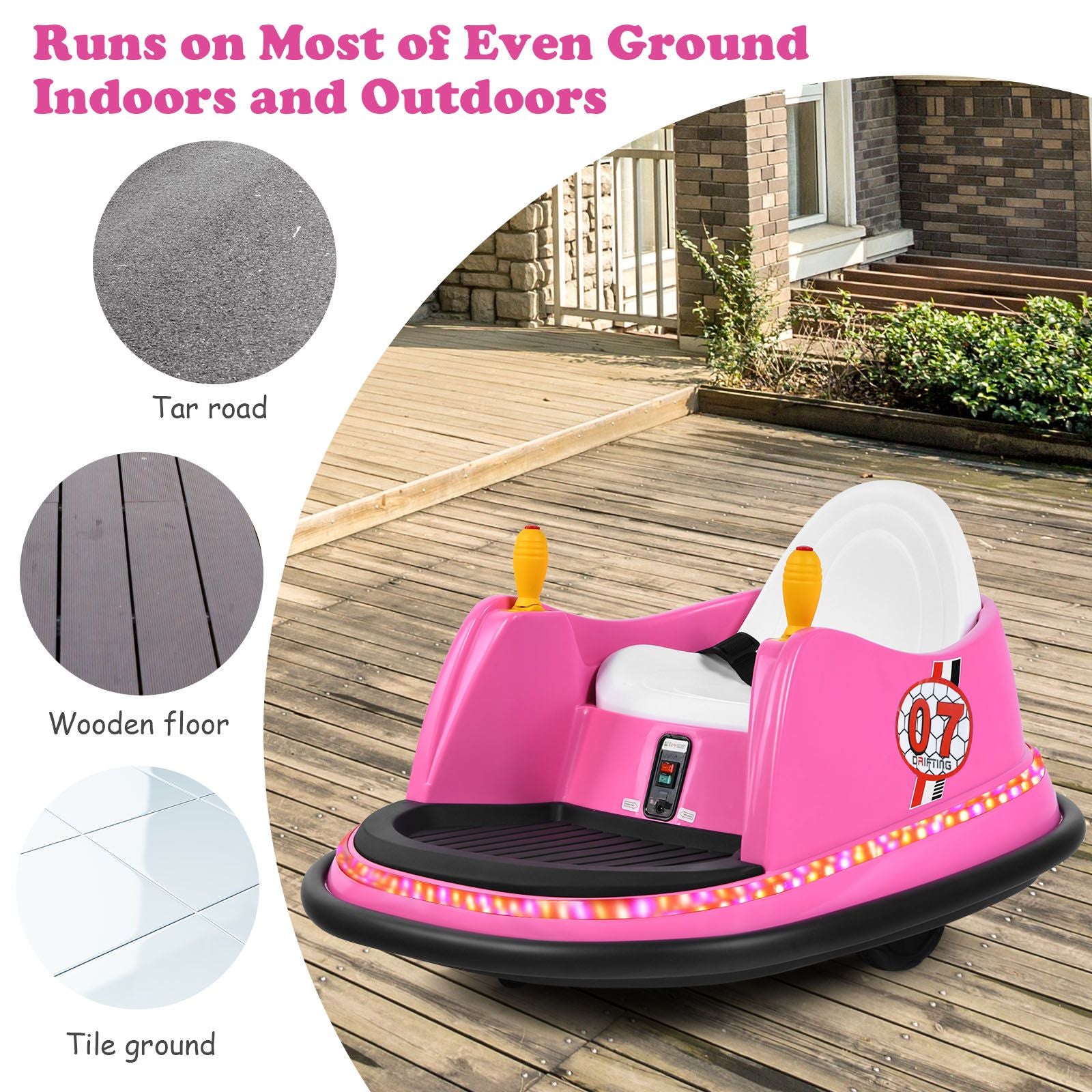 Children's Ride-On Bumper Car with Vibrant Flashing Lights and Music