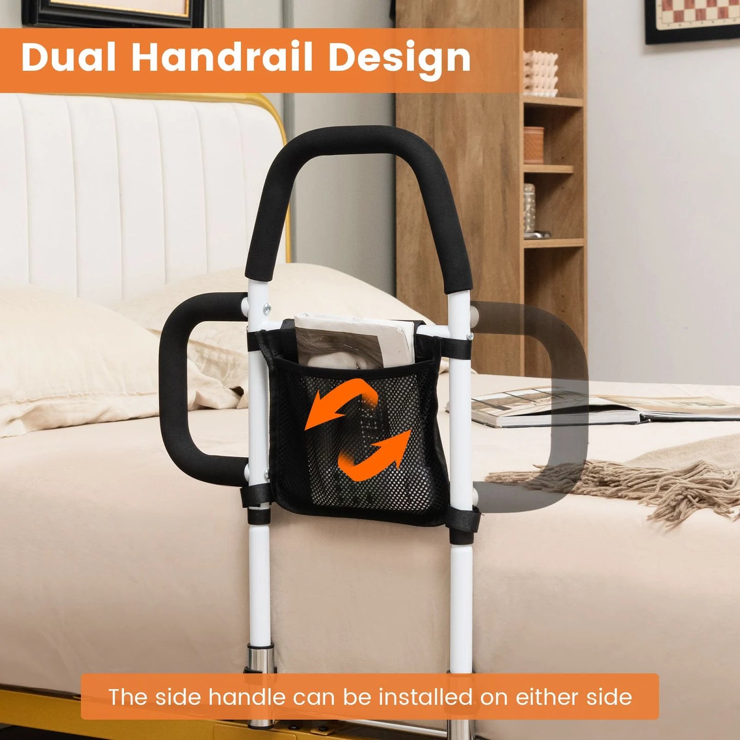 Dual Handrail Bed Rail for Elderly Support, Accommodates up to 300 lbs