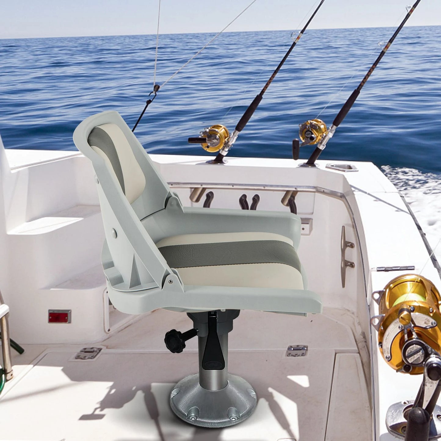 Folding Low Back Boat Seat with Mounting Hardware for Fishing Applications