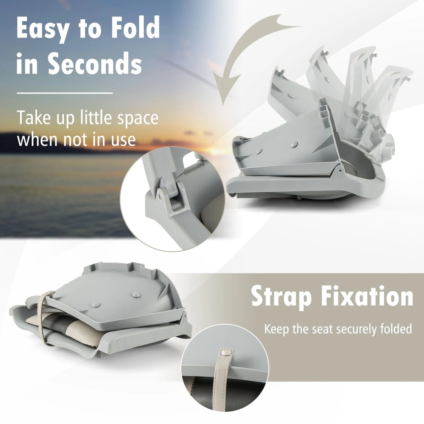 Folding Low Back Boat Seat with Mounting Hardware for Fishing Applications