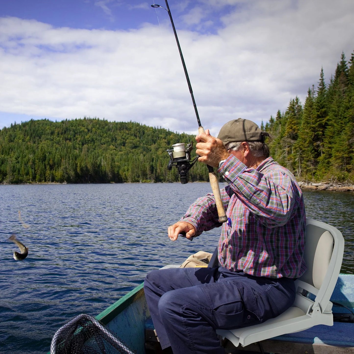 Folding Low Back Boat Seat with Mounting Hardware for Fishing Applications
