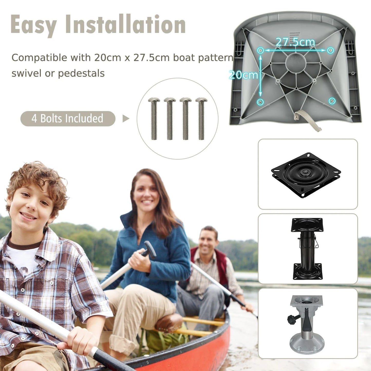 Folding Low Back Boat Seat with Mounting Hardware for Fishing Applications