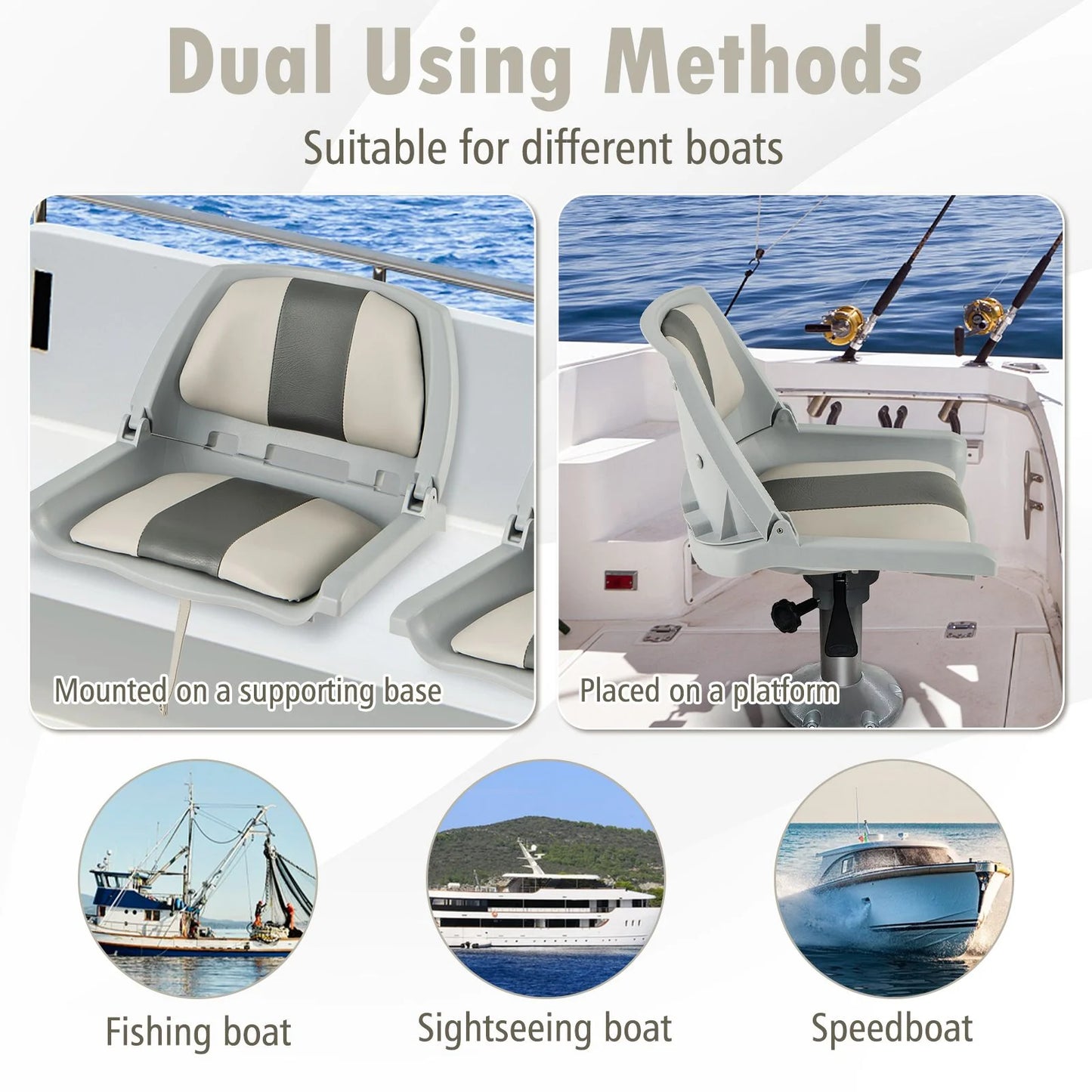 Folding Low Back Boat Seat with Mounting Hardware for Fishing Applications