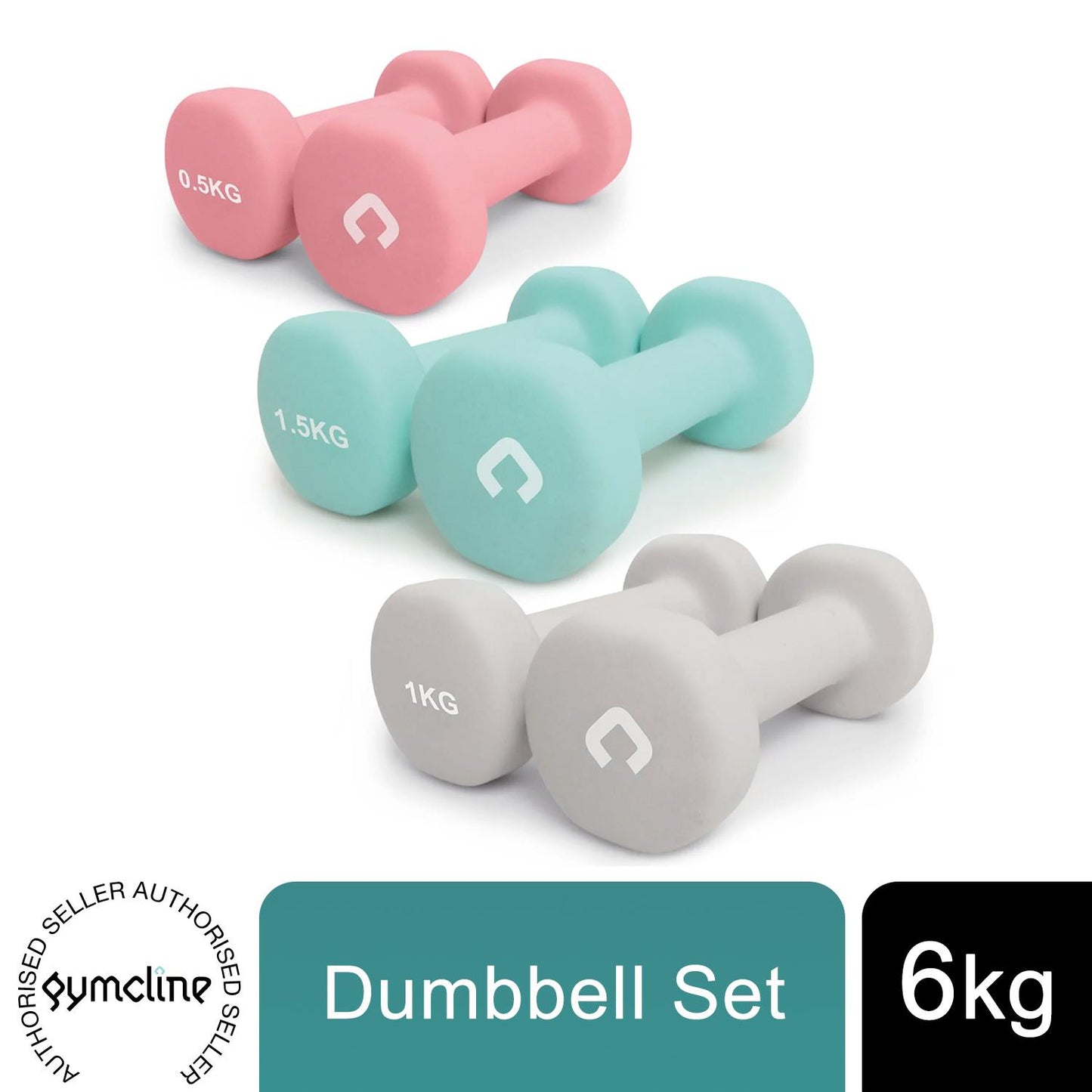 Gymcline Dumbbell Set 6KG – Multicoloured Vinyl Weights for Beginners & Cardio Training