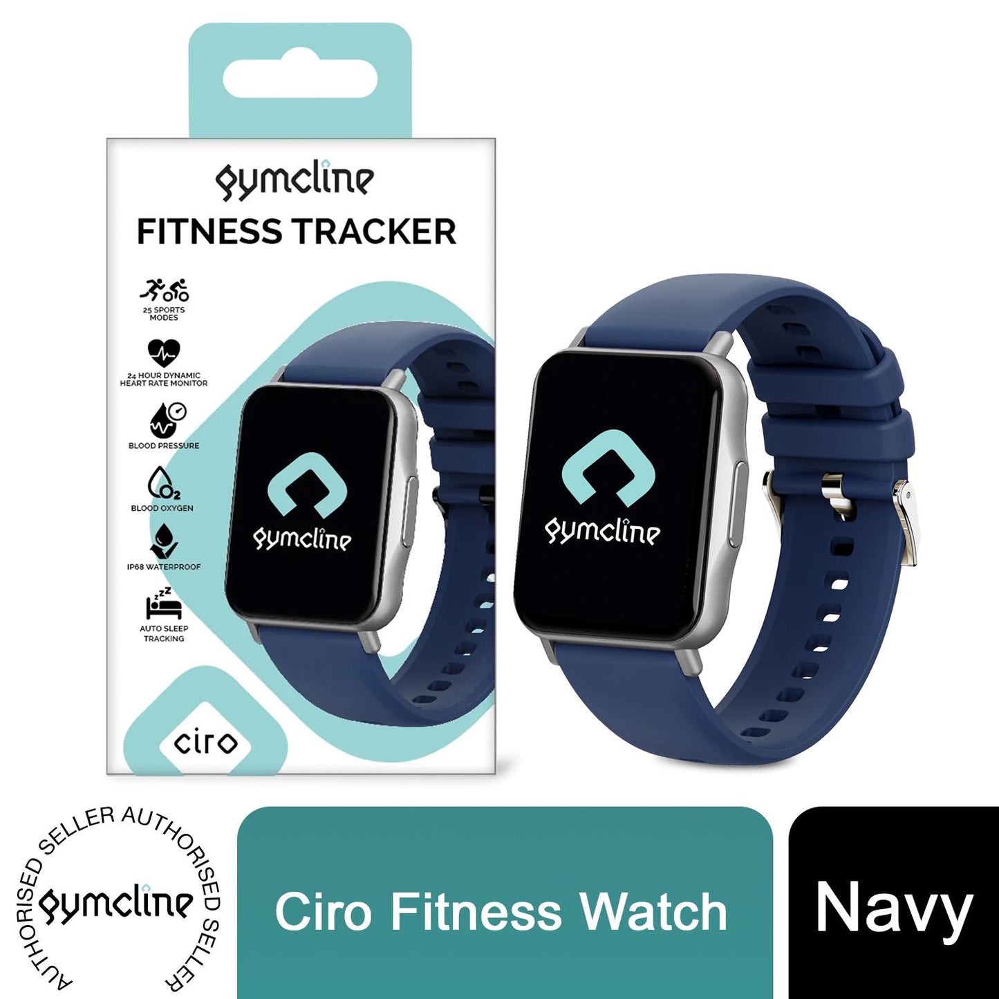 Gymcline Ciro Fitness Tracker with 25 Sports Modes, Heart Rate & IP68 Waterproof – Navy