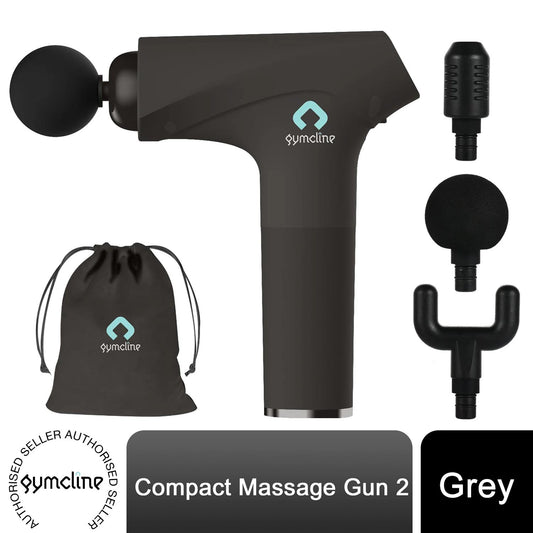 Gymcline Compact Massage Gun with 1500mAh Battery, 3 Speed Modes & 3 Massage Heads – Grey