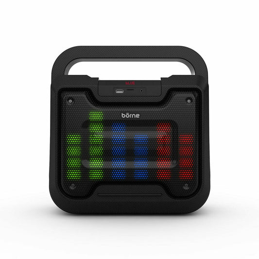BORNE BTSPK48 Portable Bluetooth Speaker with LED Lights, USB/SD/Aux & Karaoke Function – Black