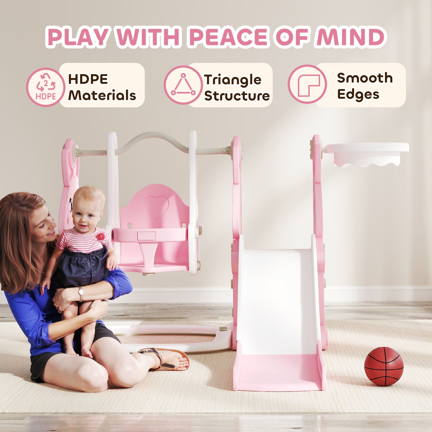 AIYAPLAY 4-in-1 Rabbit-Themed Playground Set – Slide, Swing, Climber & Basketball Hoop