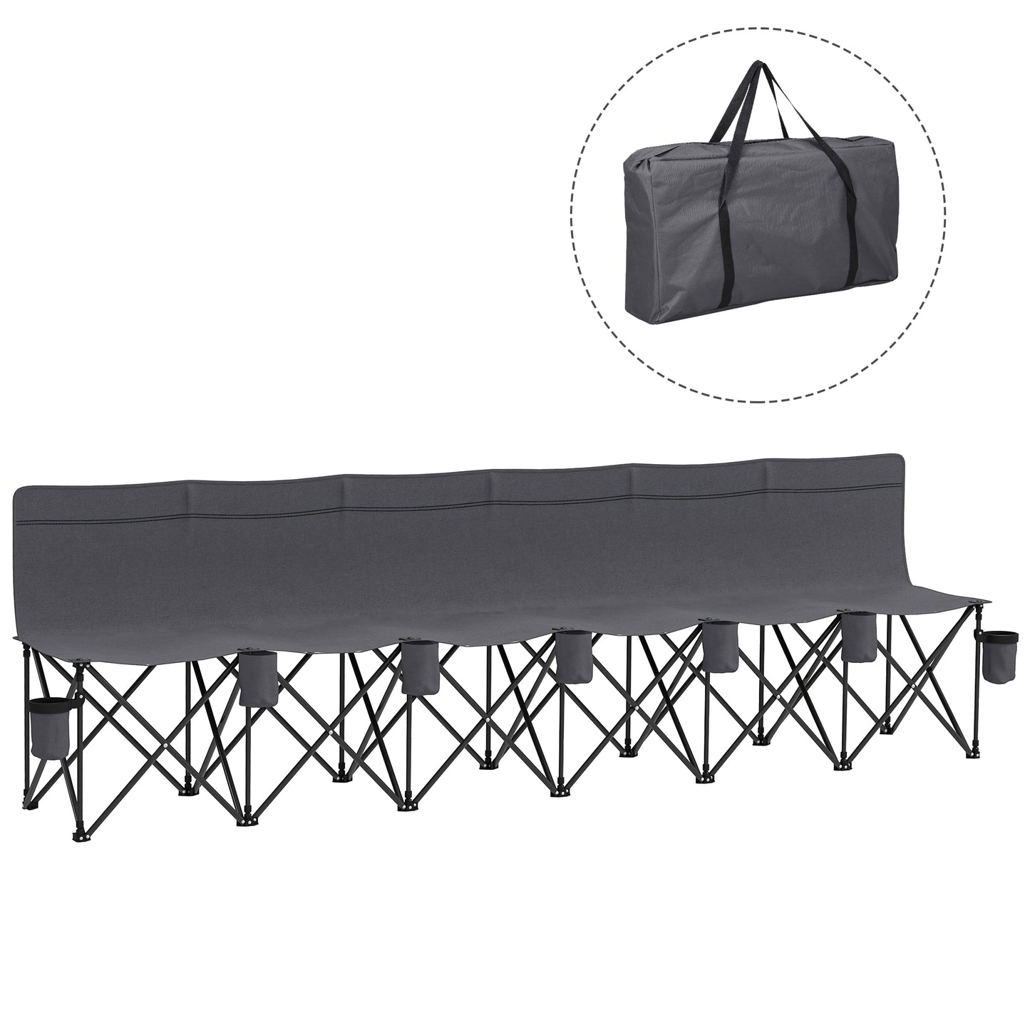 6-Seater Folding Camping Bench with Cup Holders & Carry Bag – Charcoal Grey